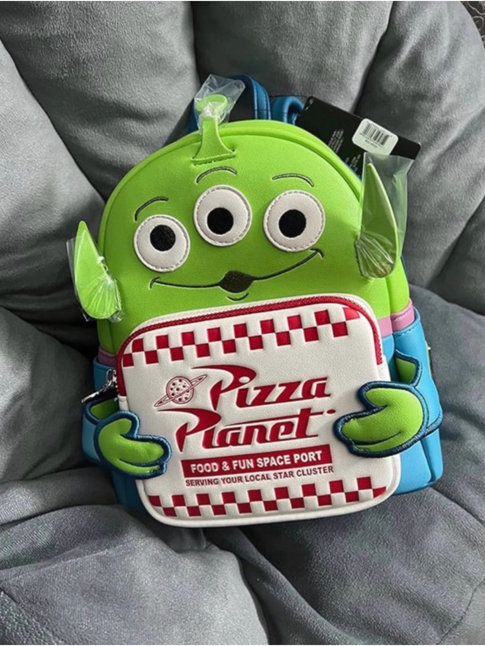 Loungefly Green & Blue Alien Pizza Planet Mini Backpack